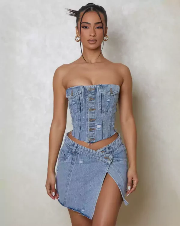 Asymmetrical denim skirt