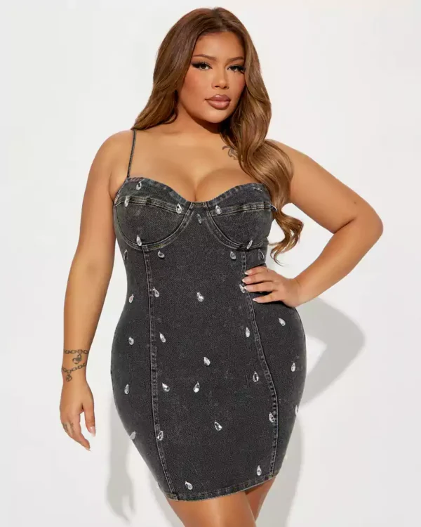 Black denim mini dress