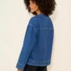 Collarless denim jacket for women