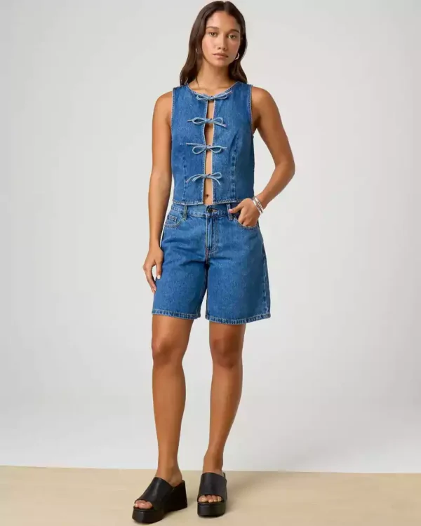 Cropped denim vest