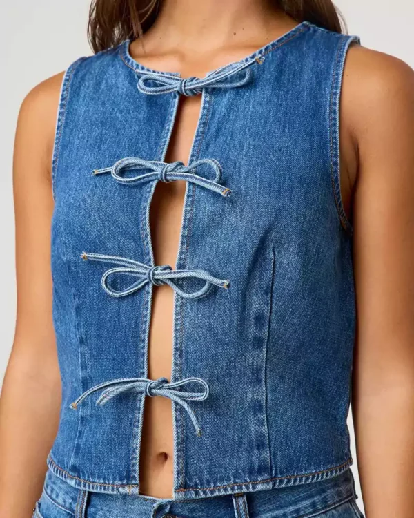 Cropped denim vest