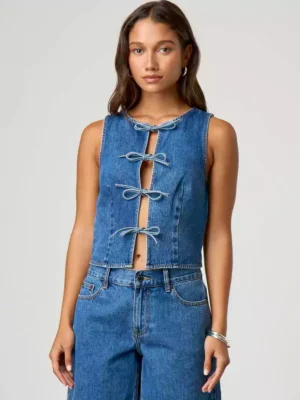 Cropped denim vest