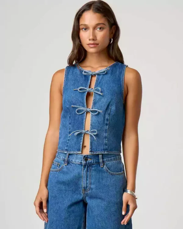 Cropped denim vest