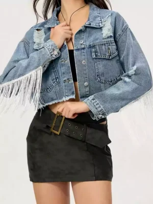 Denim fringe jacket