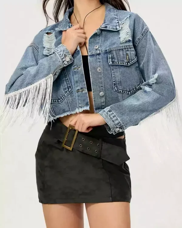 Denim fringe jacket