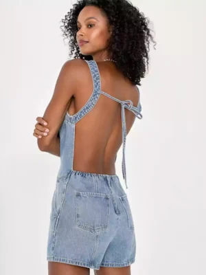 Denim jumpsuit shorts