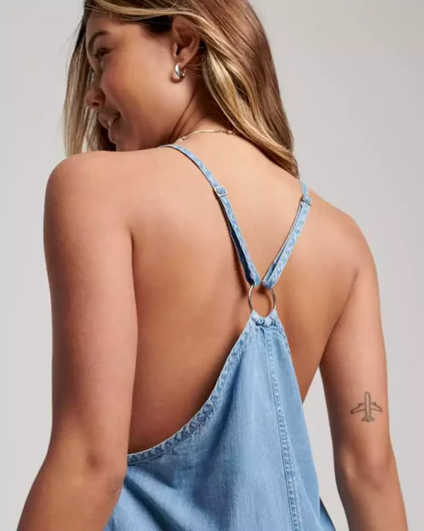 Denim overall shorts for women