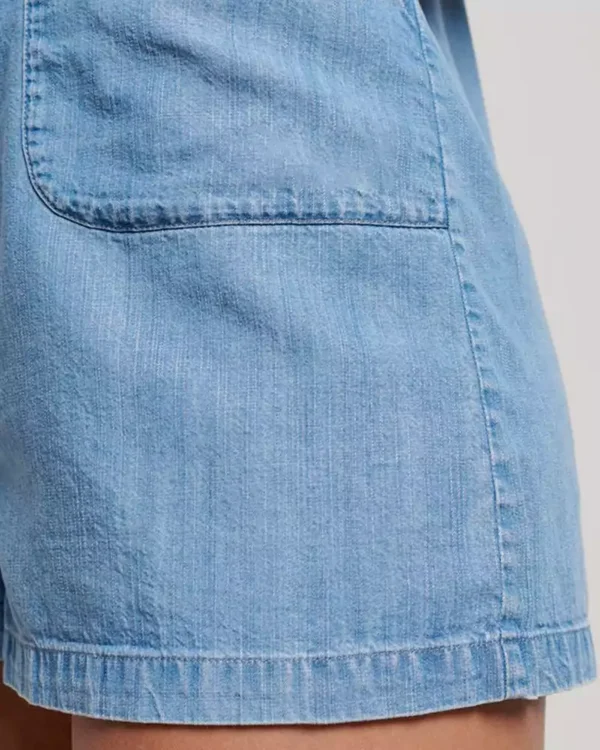 Denim overall shorts for women