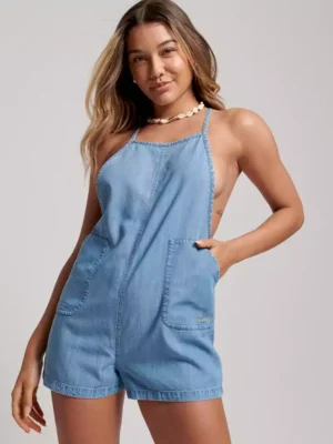 Denim overall shorts for women