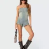 Denim romper shorts