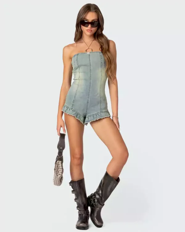 Denim romper shorts