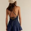 Denim romper womens