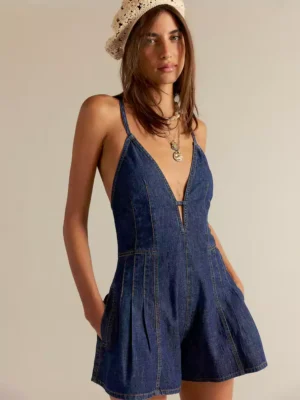 Denim romper womens