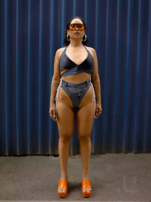 Denim swimming costume
