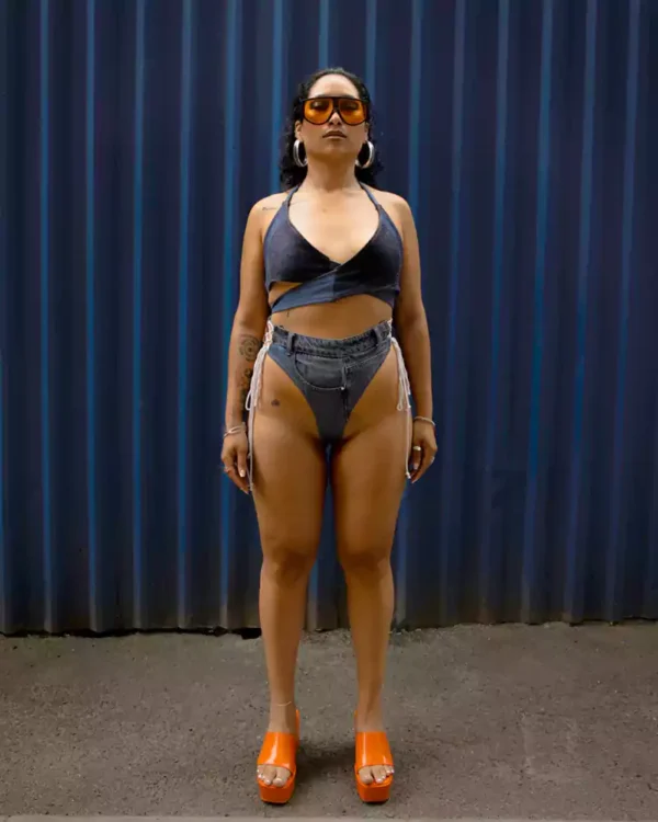Denim swimming costume
