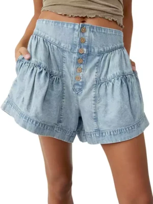 Elastic waist denim shorts