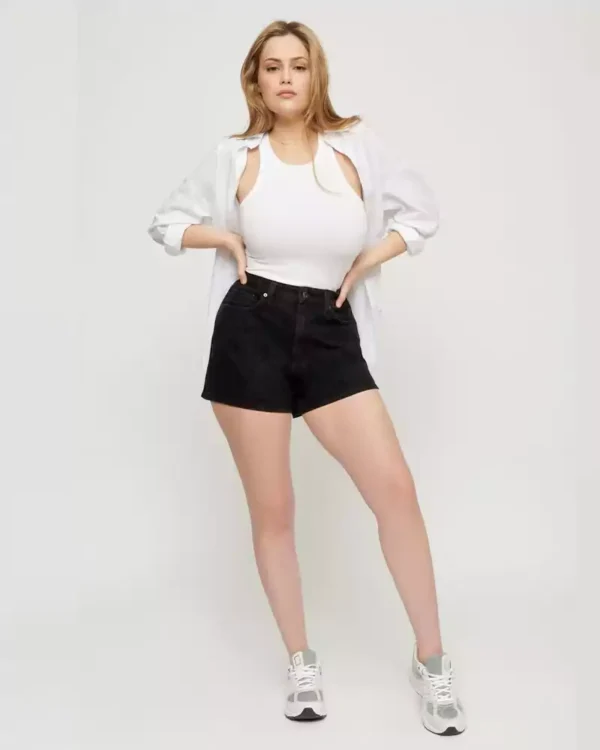 High waisted black denim shorts