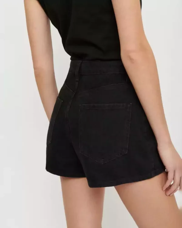 High waisted black denim shorts