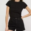 High waisted black denim shorts