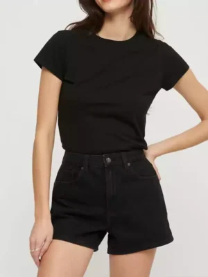 High waisted black denim shorts