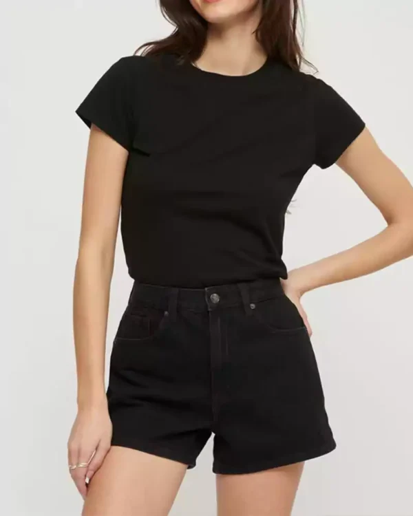High waisted black denim shorts