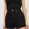 High waisted black denim shorts