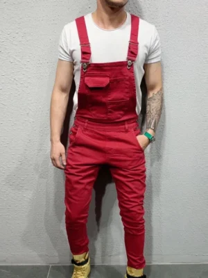 Men Denim Overalls Pocket Jeans Overall Jumpsuit Streetwear