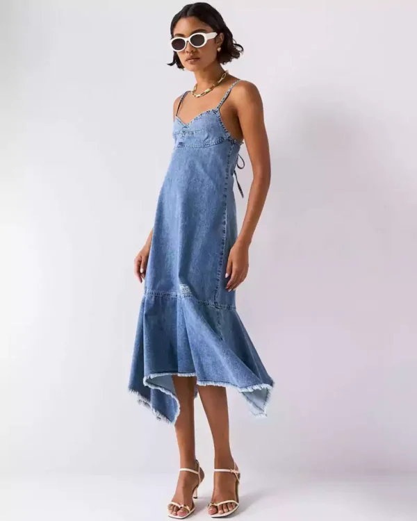 Midi denim fringe dress