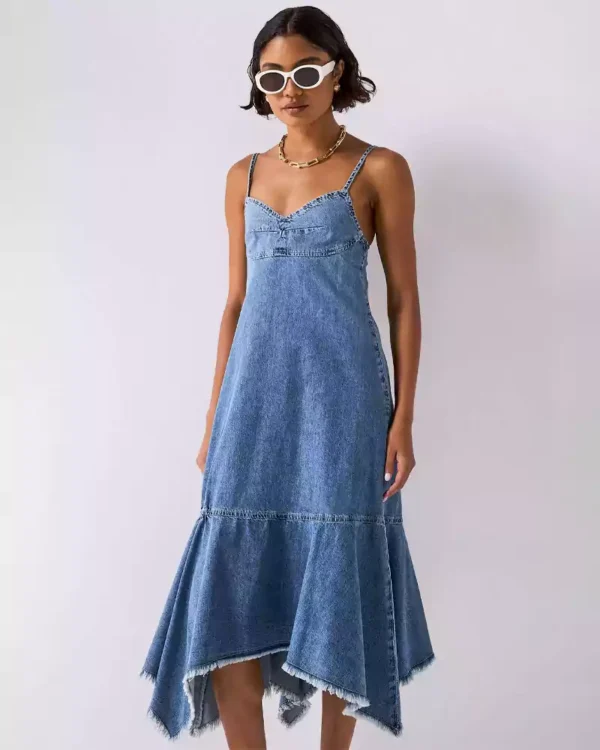 Midi denim fringe dress
