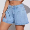 Pleated denim shorts