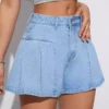 Pleated denim shorts