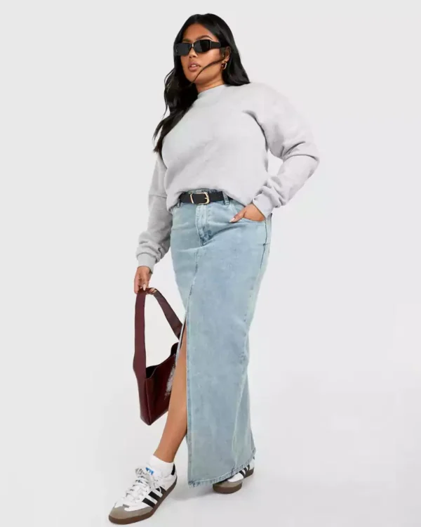 Plus size denim maxi skirt