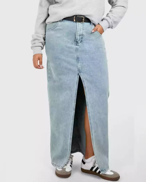 Plus size denim maxi skirt