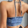 Tie front denim top