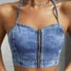 Tie front denim top