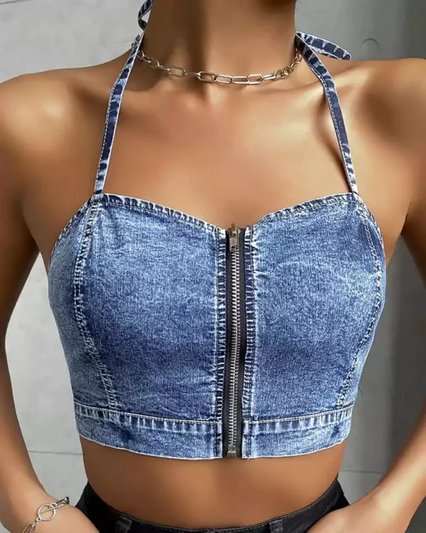 Tie front denim top