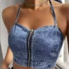 Tie front denim top