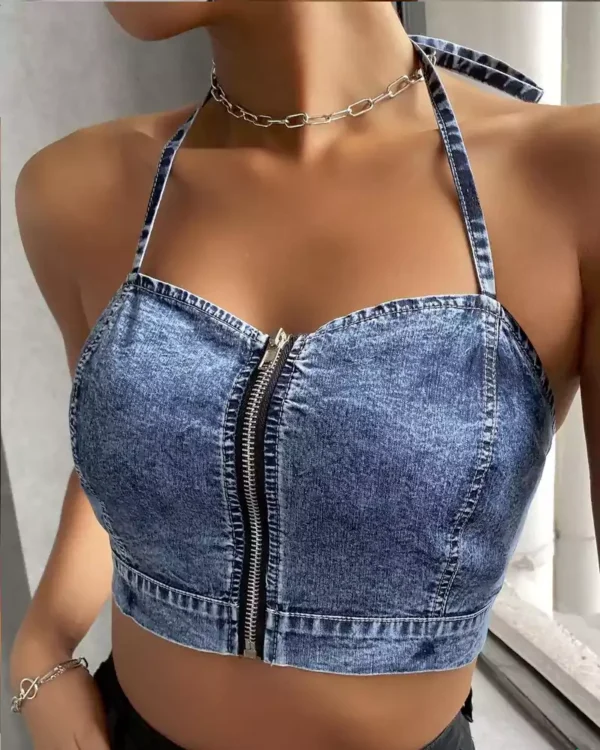 Tie front denim top