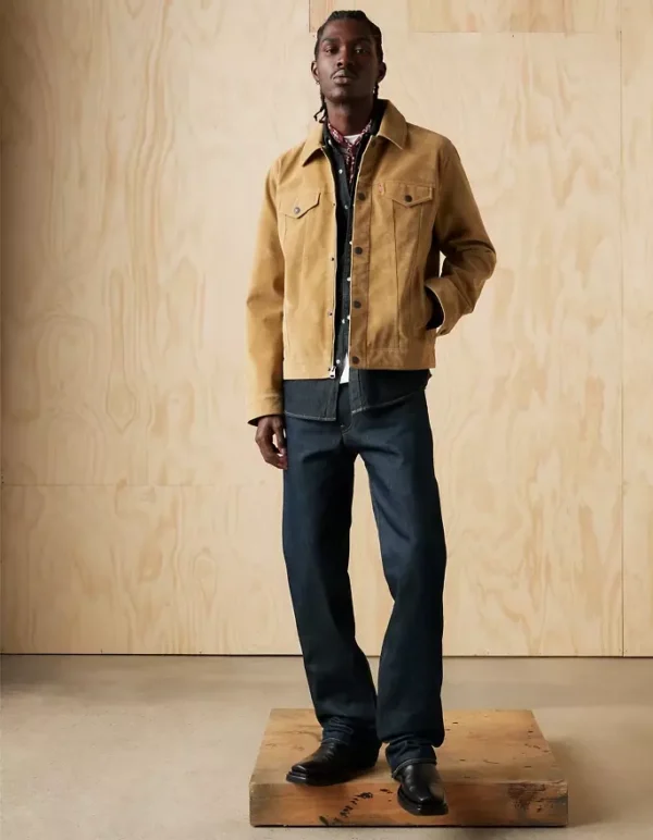 Vintage Faux Cow Suede Trucker Jacket