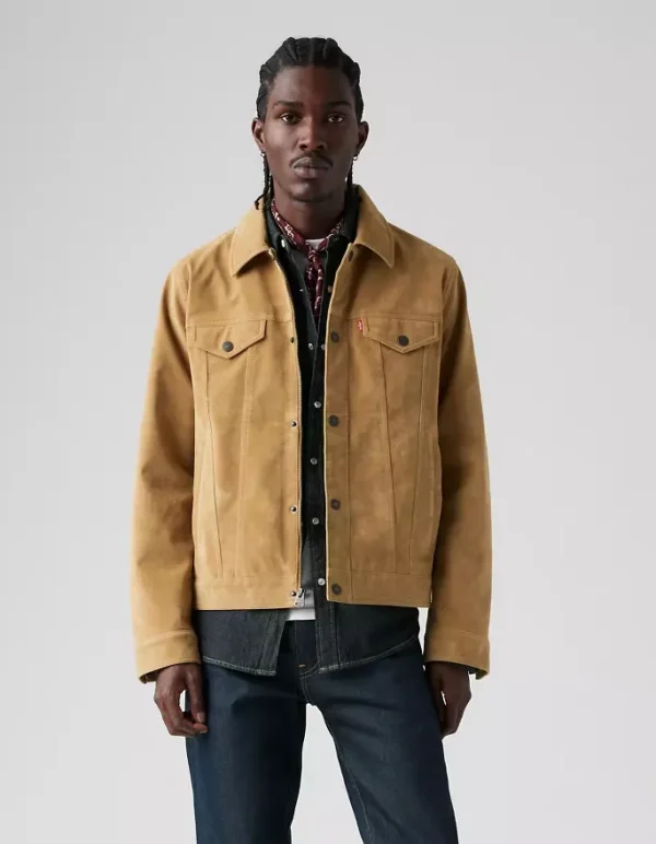 Vintage Faux Cow Suede Trucker Jacket