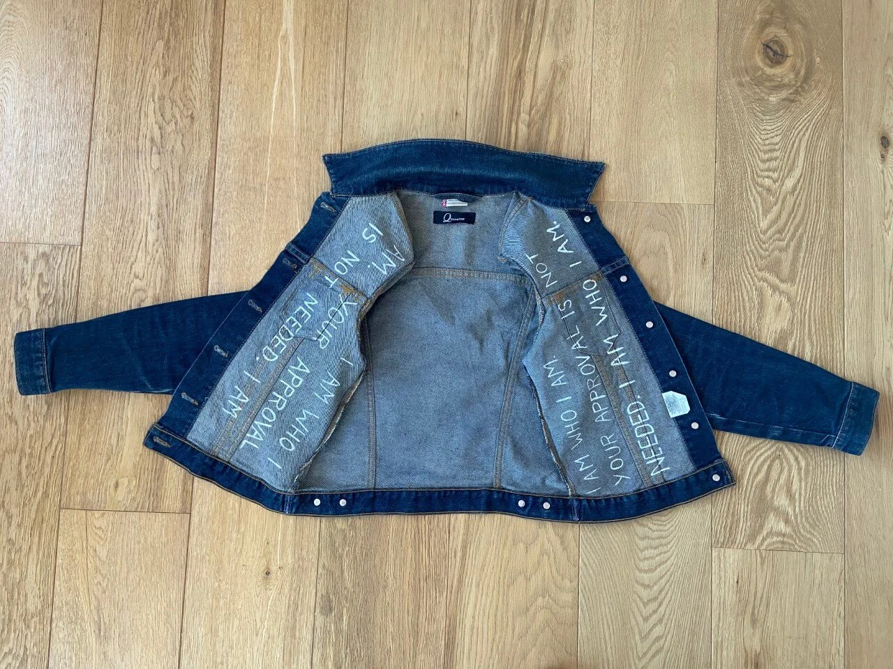 Wedding Jacket with the inside hand painted with our moto of the Quillattire, ‘I am who i am. Your Approval is not needed’.