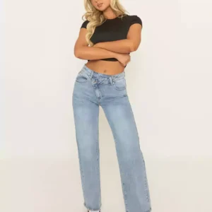 Asymmetrical denim jeans
