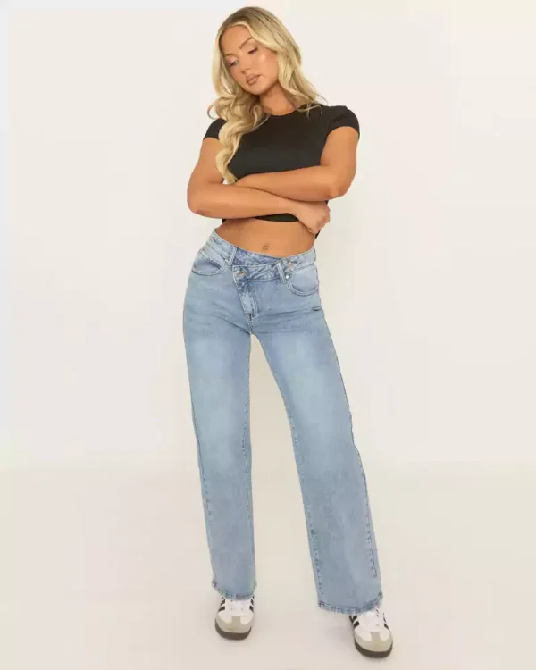 Asymmetrical denim jeans
