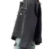 Black crop denim jacket for women