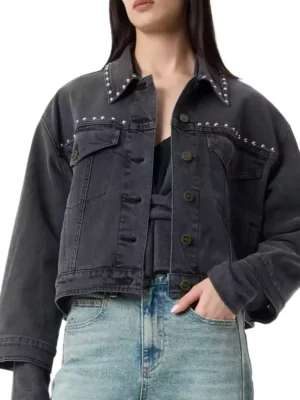 Black crop denim jacket for women Black crop denim jacket for women
