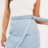 Blue denim pleated mini skirt