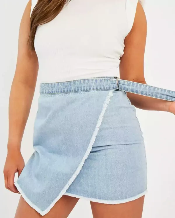 Blue denim pleated mini skirt