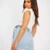 Blue denim pleated mini skirt