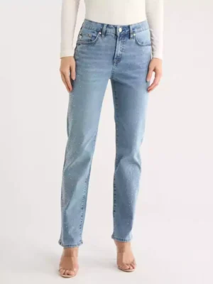 Blue denim straight leg jeans