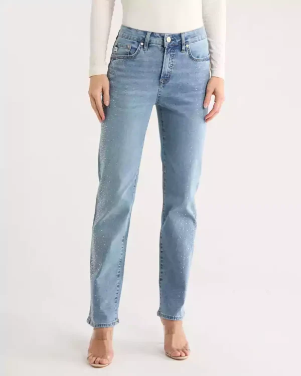 Blue denim straight leg jeans